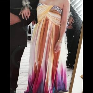 Embellished strapless tie dyed gown with ruching